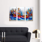 Kit 3 Quadros Abstrato Cidade Colorida