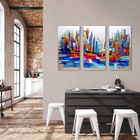 Kit 3 Quadros Abstrato Cidade Colorida