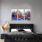 Kit 3 Quadros Abstrato Cidade Colorida