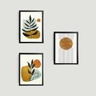 Kit 3 Quadros Abstrato Folha Marrom 24x18cm Moldura:madeira B