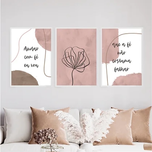 Kit 3 Quadros Abstratos Andar Com Fé Eu Vou 45x34cm - Com Vid