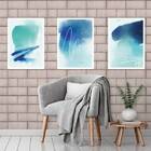 Kit 3 Quadros Abstratos Azuis 24x18cm Moldura:madeira Preta