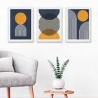 Kit 3 Quadros Abstratos Azul E Mostarda- Círculos 24x18cm - C