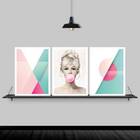 Kit 3 Quadros Abstratos Brigitte Chiclete 24x18cm - Com Vidro