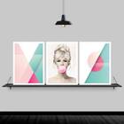 Kit 3 Quadros Abstratos Brigitte Chiclete 45x34cm - Com Vidro