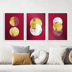 Kit 3 Quadros Abstratos Círculos Vinho E dourado 24x18cm Mold