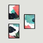 Kit 3 Quadros Abstratos Coloridos 24x18cm - Com Vidro Moldura
