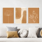 Kit 3 Quadros Abstratos Folhas Aquarela marrom 33x24cm - Com