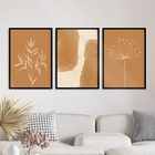 Kit 3 Quadros Abstratos Folhas Aquarela marrom 33x24cm - Com