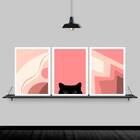 Kit 3 Quadros Abstratos Gatinho Rosa 24x18cm - Com Vidro Mold