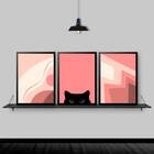 Kit 3 Quadros Abstratos Gatinho Rosa 45x34cm - Com Vidro Mold