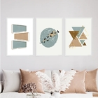 Kit 3 Quadros Abstratos Geométricos Pássaros 33x24cm Moldura: