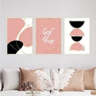 Kit 3 Quadros Abstratos Girl Boss Preto Rosa 24x18cm Moldura: