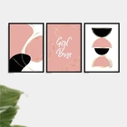 Kit 3 Quadros Abstratos Girl Boss Preto Rosa 33x24cm - Com Vi