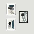 Kit 3 Quadros Abstratos Gray And Black 33x24cm - Com Vidro Mo