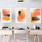 Kit 3 Quadros Abstratos Laranja E Preto 33x24cm - Com Vidro M