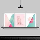 Kit 3 Quadros Abstratos Leão Rosa 45x34cm - Com Vidro Moldura