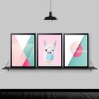 Kit 3 Quadros Abstratos Lhama Chiclete 45x34cm - Com Vidro Mo