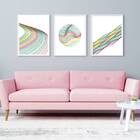 Kit 3 Quadros Abstratos Linhas Coloridas 24x18cm - Com Vidro