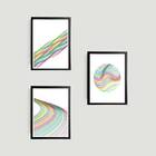 Kit 3 Quadros Abstratos Linhas Coloridas 45x34cm - Moldura Pr