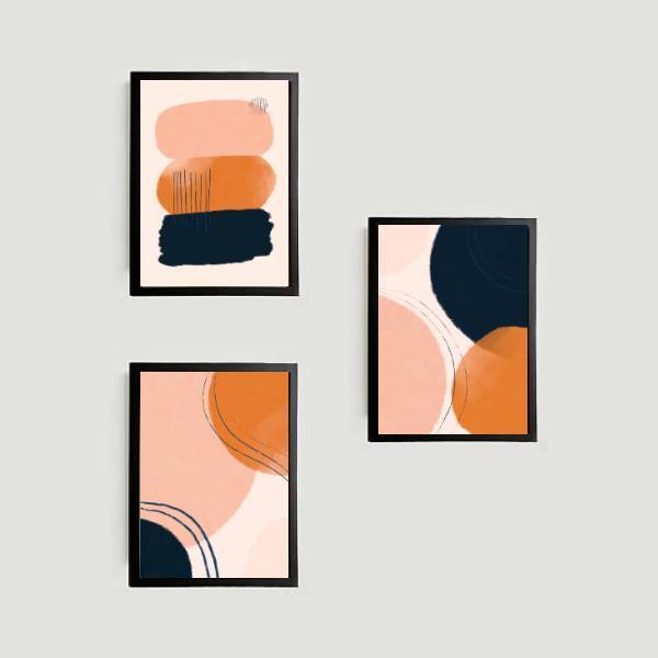 Kit 3 Quadros Abstratos Marrom Com Preto 45x34cm - Moldura Br