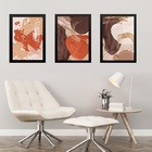 Kit 3 Quadros Abstratos Marrom Terracota 24x18cm - Com Vidro