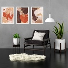 Kit 3 Quadros Abstratos Marrom Terracota 45x34cm - Com Vidro