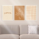 Kit 3 Quadros Abstratos Marrons home 33x24cm - Com Vidro Mold