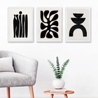 Kit 3 Quadros Abstratos Minimalistas - Preto 33x24cm Moldura
