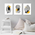 Kit 3 Quadros Abstratos Minimalistas Preto Cinza Amarelo 33x2