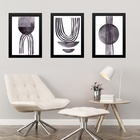 Kit 3 Quadros Abstratos Modernos Neutros Cinza 24x18cm Moldur