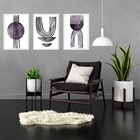 Kit 3 Quadros Abstratos Modernos Neutros Cinza 33x24cm Moldur