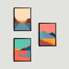 Kit 3 Quadros Abstratos Montain Colors 24x18cm - Com Vidro Mo