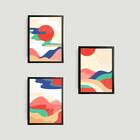 Kit 3 Quadros Abstratos Montanhas Multicoloridas 33x24cm - Co