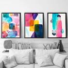 Kit 3 Quadros Abstratos Multicoloridos 45x34cm - Com Vidro Mo
