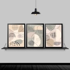 Kit 3 Quadros Abstratos Orgânicos 33x24cm Moldura:madeira Pre