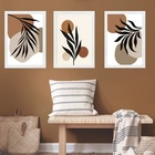 Kit 3 Quadros Abstratos Orgânicos - Folhas 45x34cm - Com Vidr