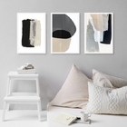 Kit 3 Quadros Abstratos Para Sala- Cinza Bege E Preto 45x34cm