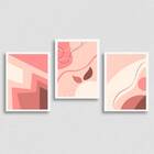 Kit 3 Quadros Abstratos Rosa 45x34cm - Com Vidro Moldura:made