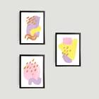 Kit 3 Quadros Abstratos Rosa, Lilás E Amarelo 33x24cm - Com V