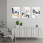 Kit 3 Quadros Abstratos Tema Praia Neutros 33x24cm Moldura Br