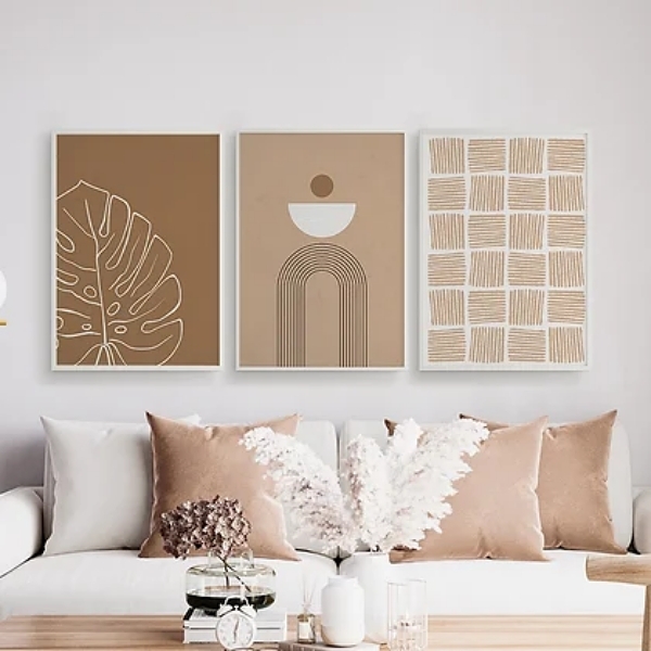 Kit 3 Quadros Abstratos Textura Marrom 24x18cm Moldura:madeir
