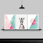 Kit 3 Quadros Abstratos Zebra Chiclete 24x18cm - Com Vidro Mo