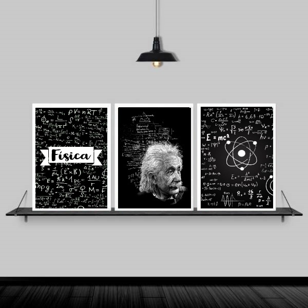 Kit 3 Quadros Albert Einstein Física 33x24cm Moldura:madeira