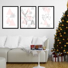 Kit 3 Quadros Alce Geométrico Triângulo 60x40cm Moldura:madei