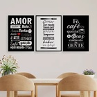 Kit 3 Quadros Amor Comida Café 33x24cm - Com Vidro Moldura:ma
