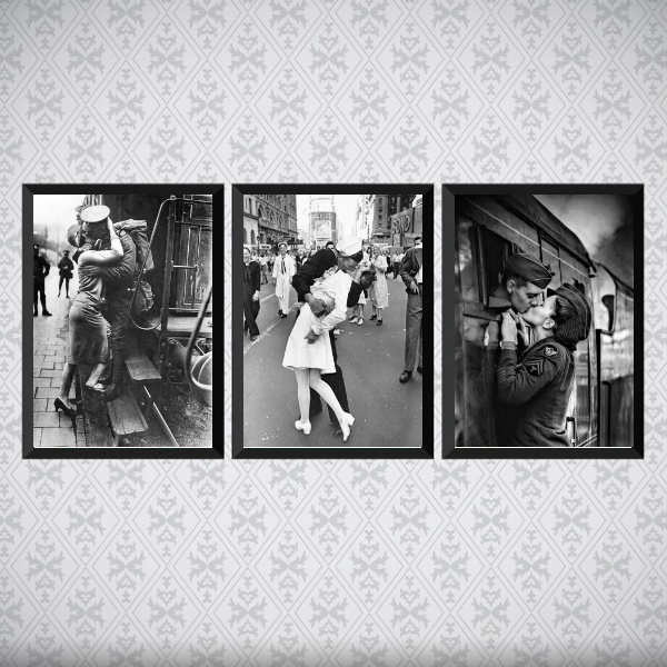 Kit 3 Quadros Amor Em Tempos De Guerra 24x18cm Moldura:madeir