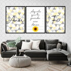 Kit 3 Quadros Amor Fé Geométrico Triângulos 60x40cm Moldura:m
