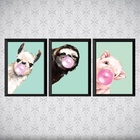Kit 3 Quadros Animais Chicletes Turquesa 24x18cm Moldura:made
