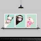 Kit 3 Quadros Animais Chicletes Turquesa 45x34cm Moldura:made